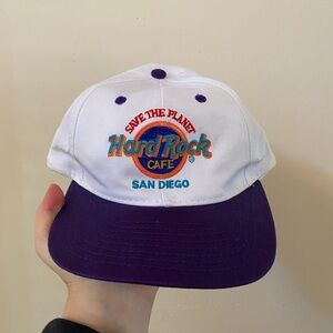 VINTAGE 90s SAVE THE PLANET HARD ROCK CAFE SAN DIEGO SNAPBACK HAT CAP PURPLE